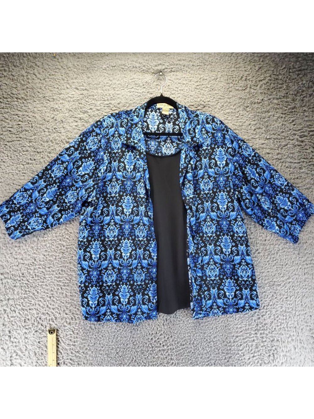 Notations Top Womens 1X Blue Floral Vintage Open Front Lightweight Blouse